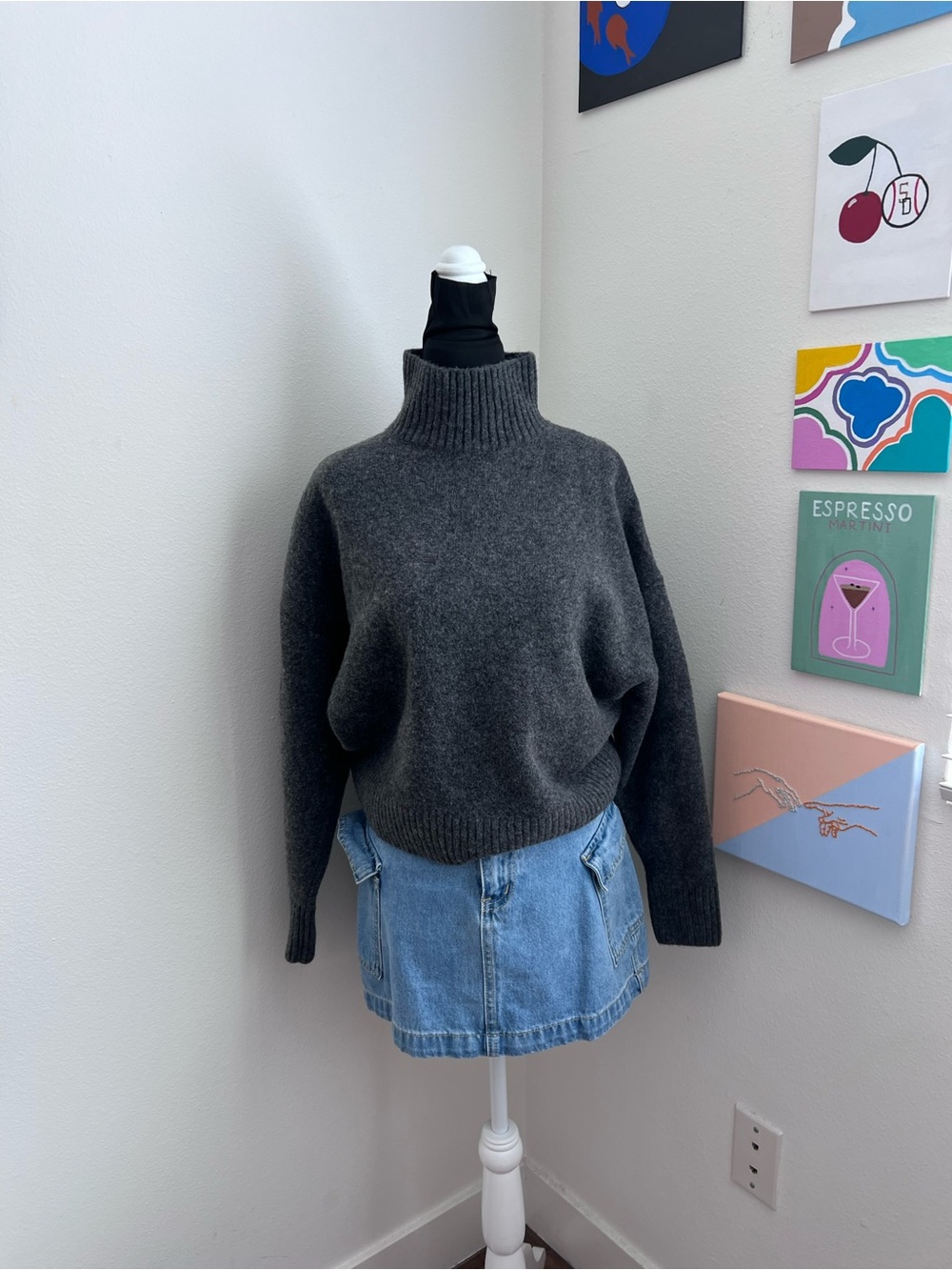 Zara Wool Blend Gray Turtleneck Sweater Soft Minimalist Oversized Knit – Size S
